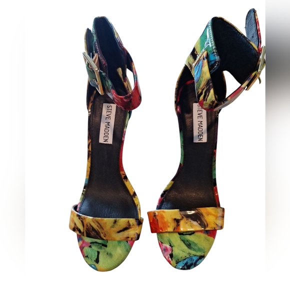Steve Madden Marlenee Multicolor Patent Open Toe Ankle Strap Heels 6.5 - Picture 3 of 10